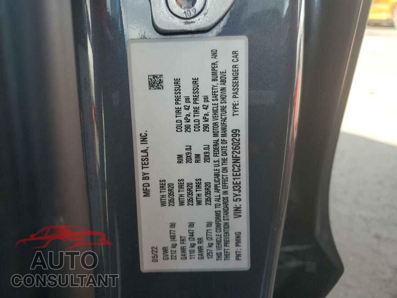 TESLA MODEL 3 2022 - 5YJ3E1EC2NF260299