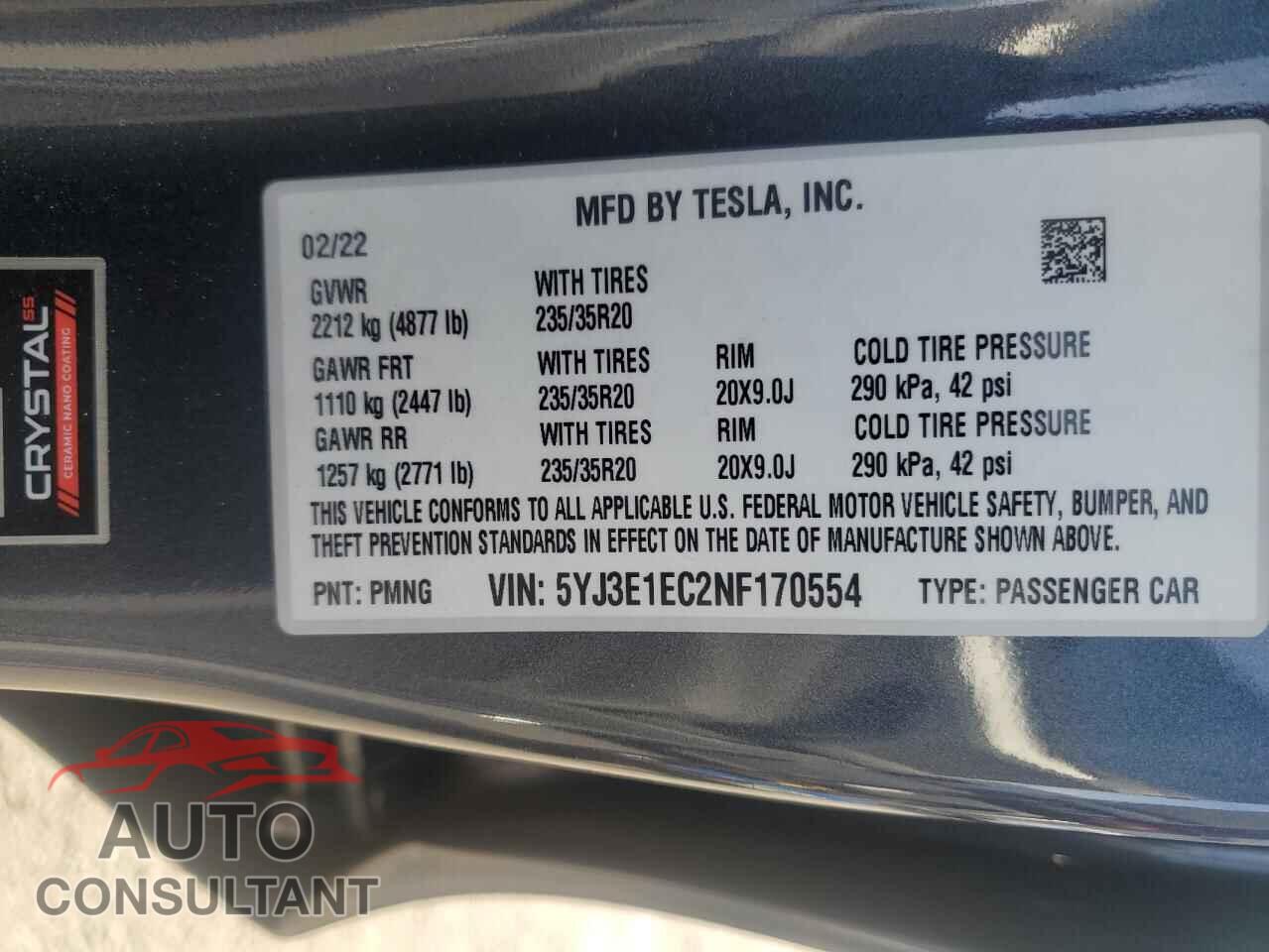 TESLA MODEL 3 2022 - 5YJ3E1EC2NF170554