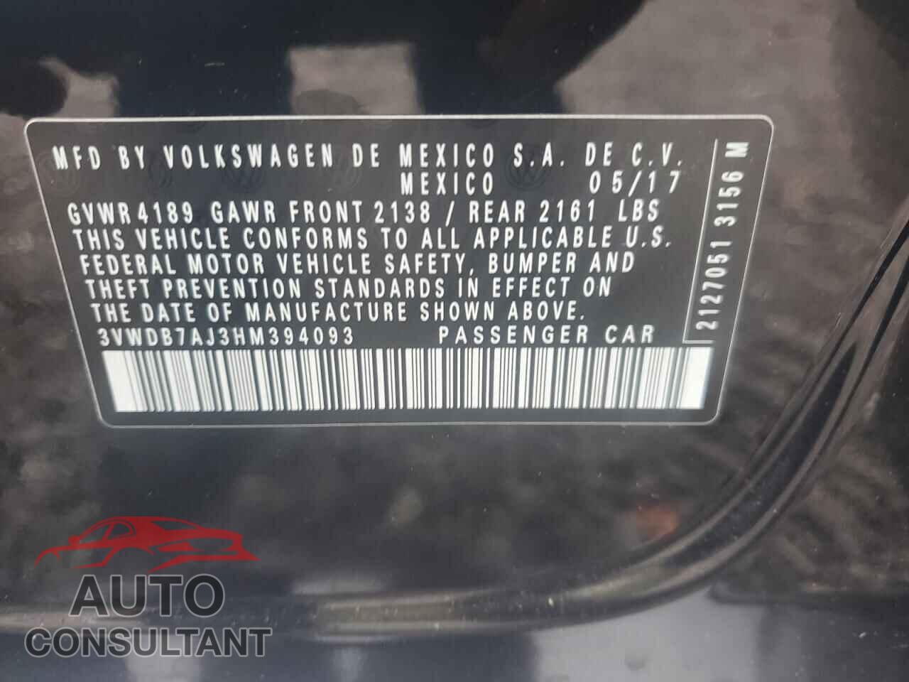 VOLKSWAGEN JETTA 2017 - 3VWDB7AJ3HM394093
