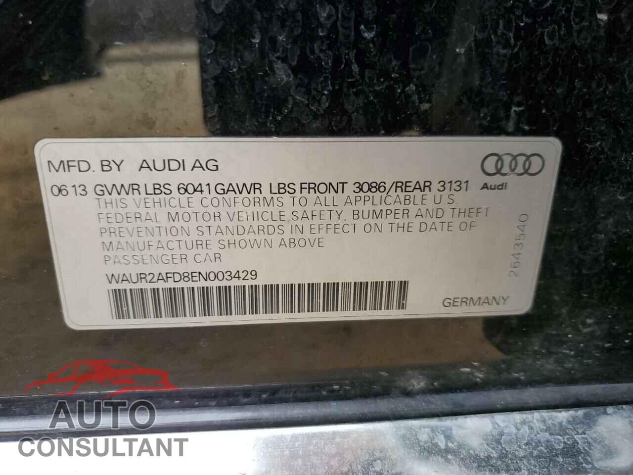 AUDI A8 2014 - WAUR2AFD8EN003429