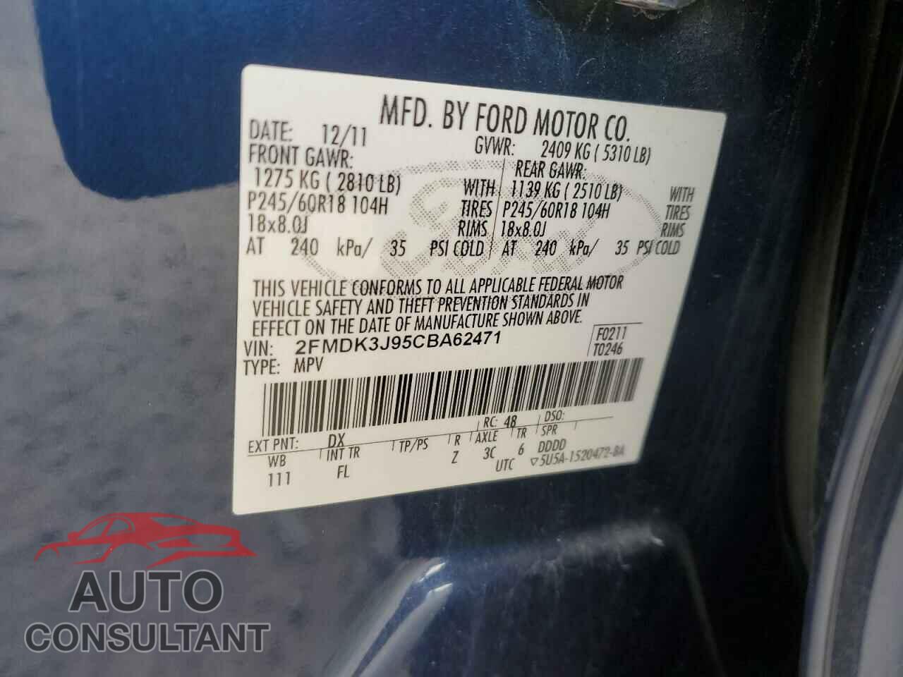 FORD EDGE 2012 - 2FMDK3J95CBA62471