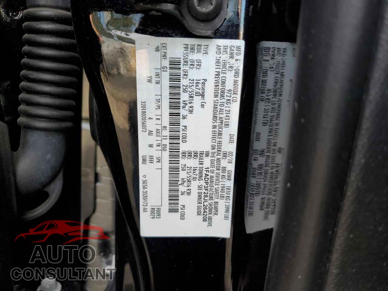 FORD FOCUS 2018 - 1FADP3F28JL264208