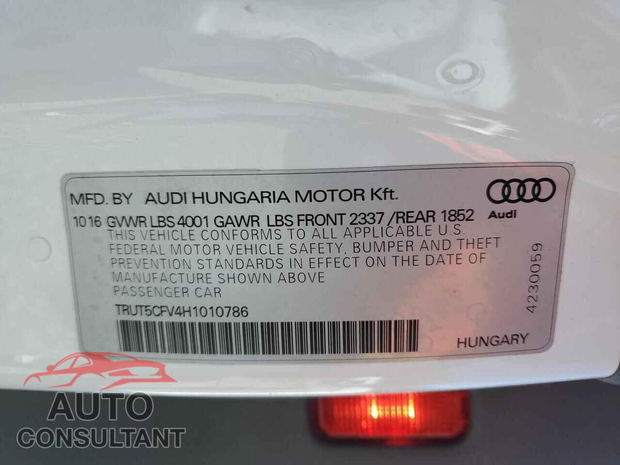 AUDI TT 2017 - TRUT5CFV4H1010786