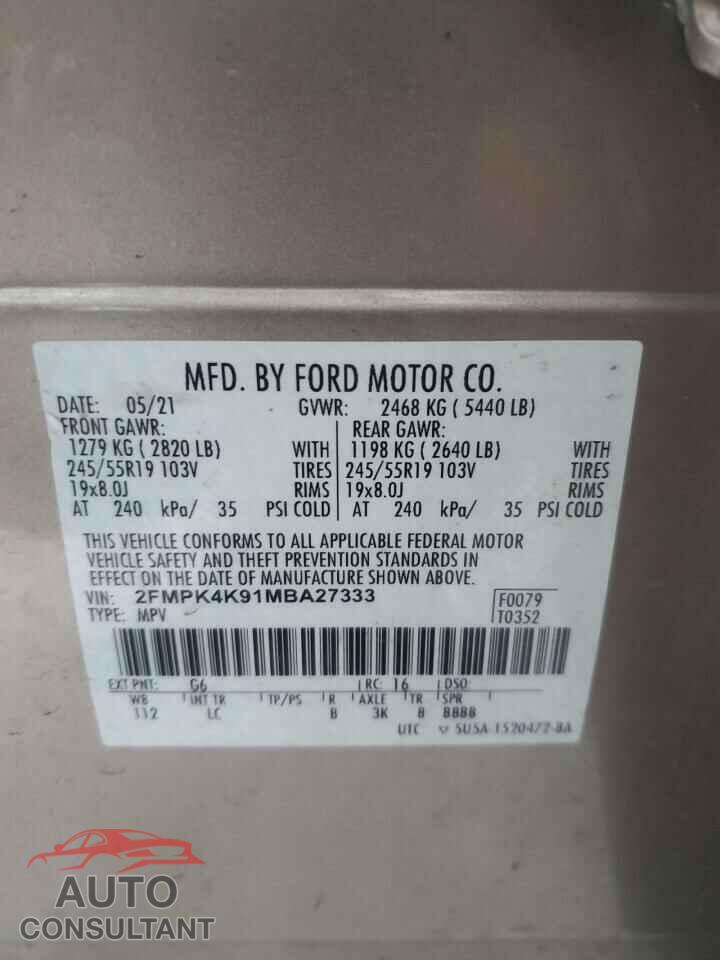 FORD EDGE 2021 - 2FMPK4K91MBA27333