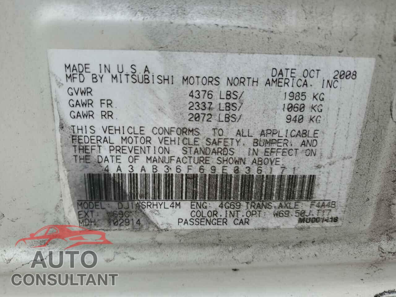 MITSUBISHI GALANT 2009 - 4A3AB36F69E036171