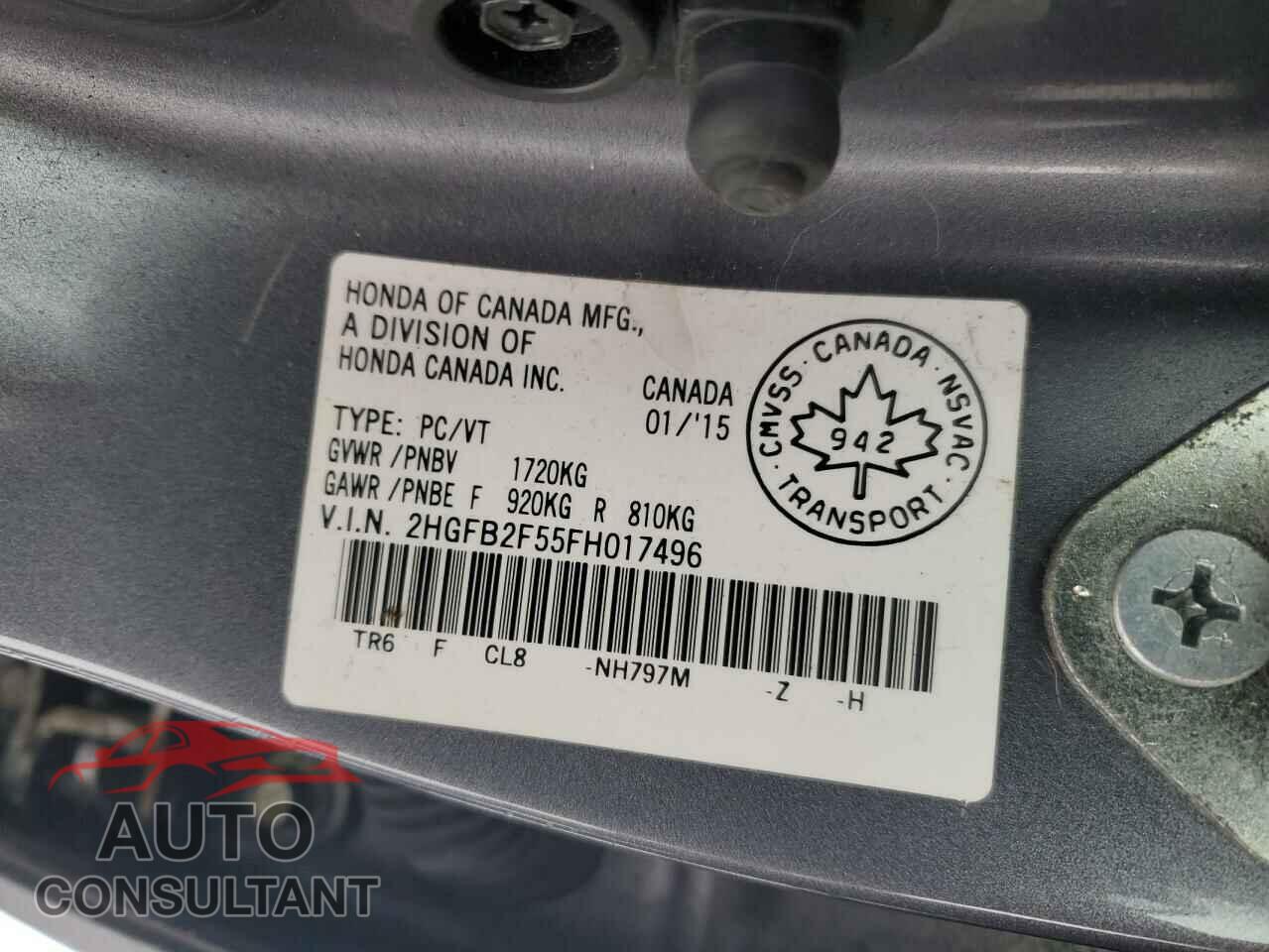 HONDA CIVIC 2015 - 2HGFB2F55FH017496