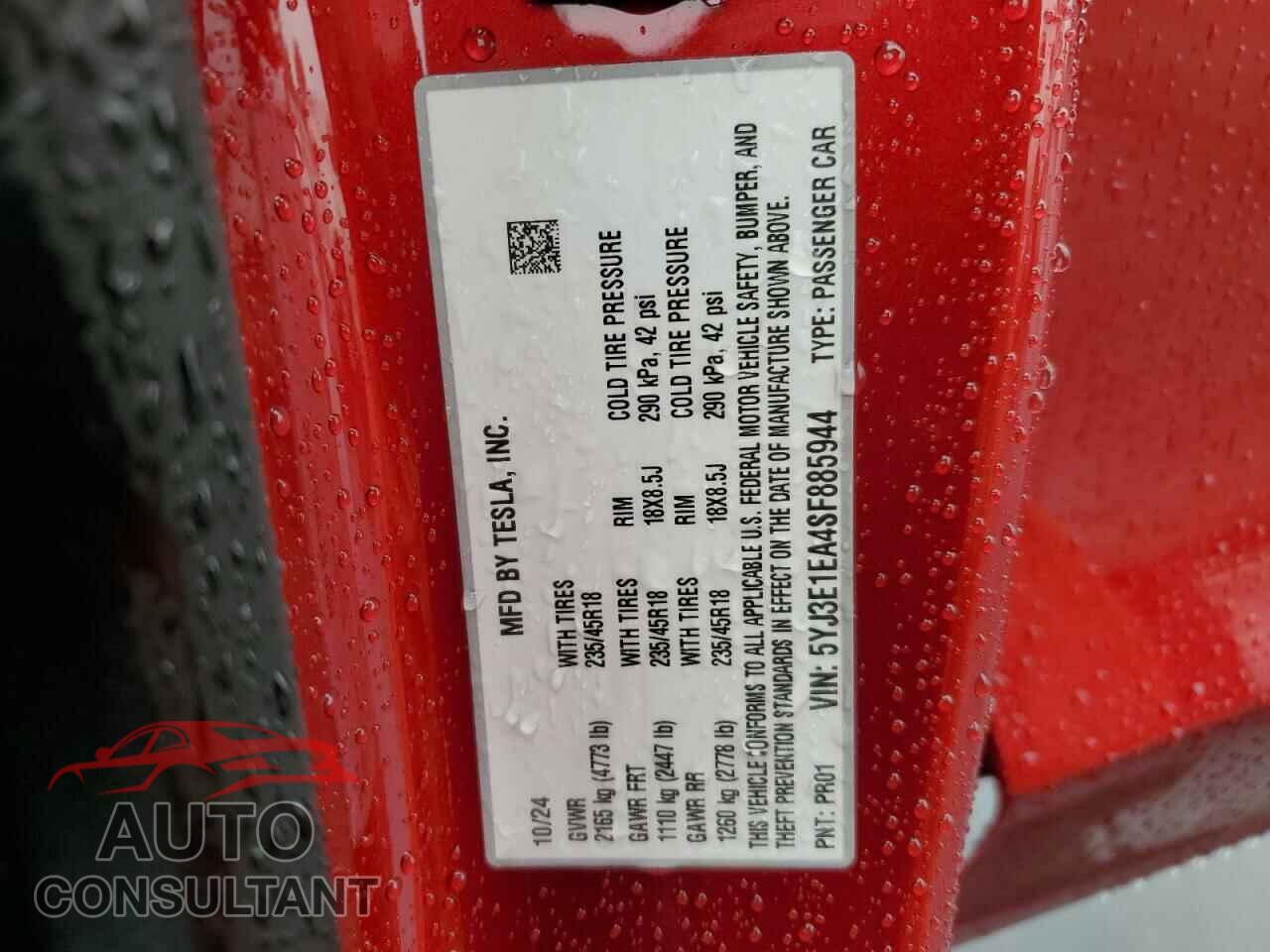 TESLA MODEL 3 2025 - 5YJ3E1EA4SF885944