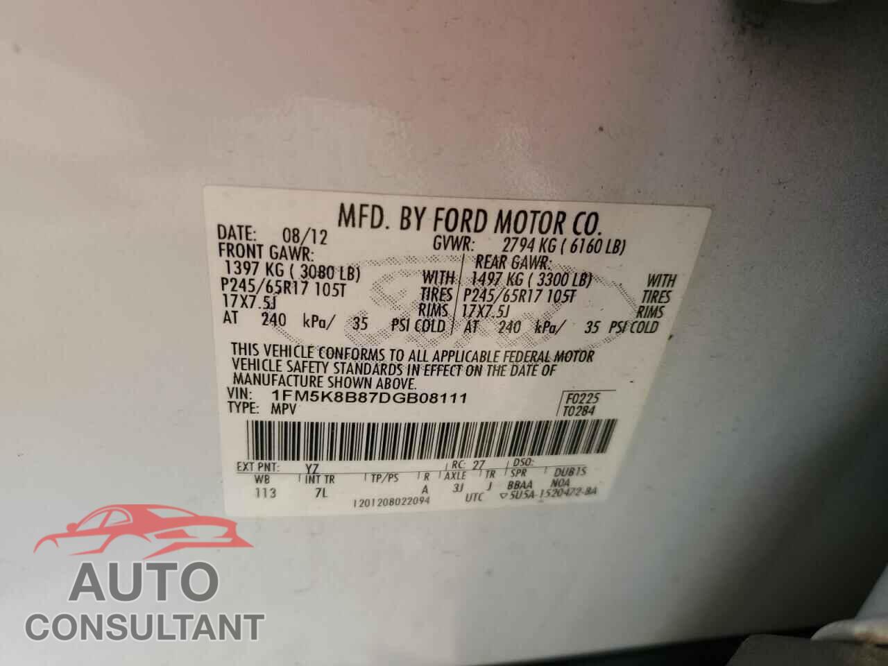 FORD EXPLORER 2013 - 1FM5K8B87DGB08111