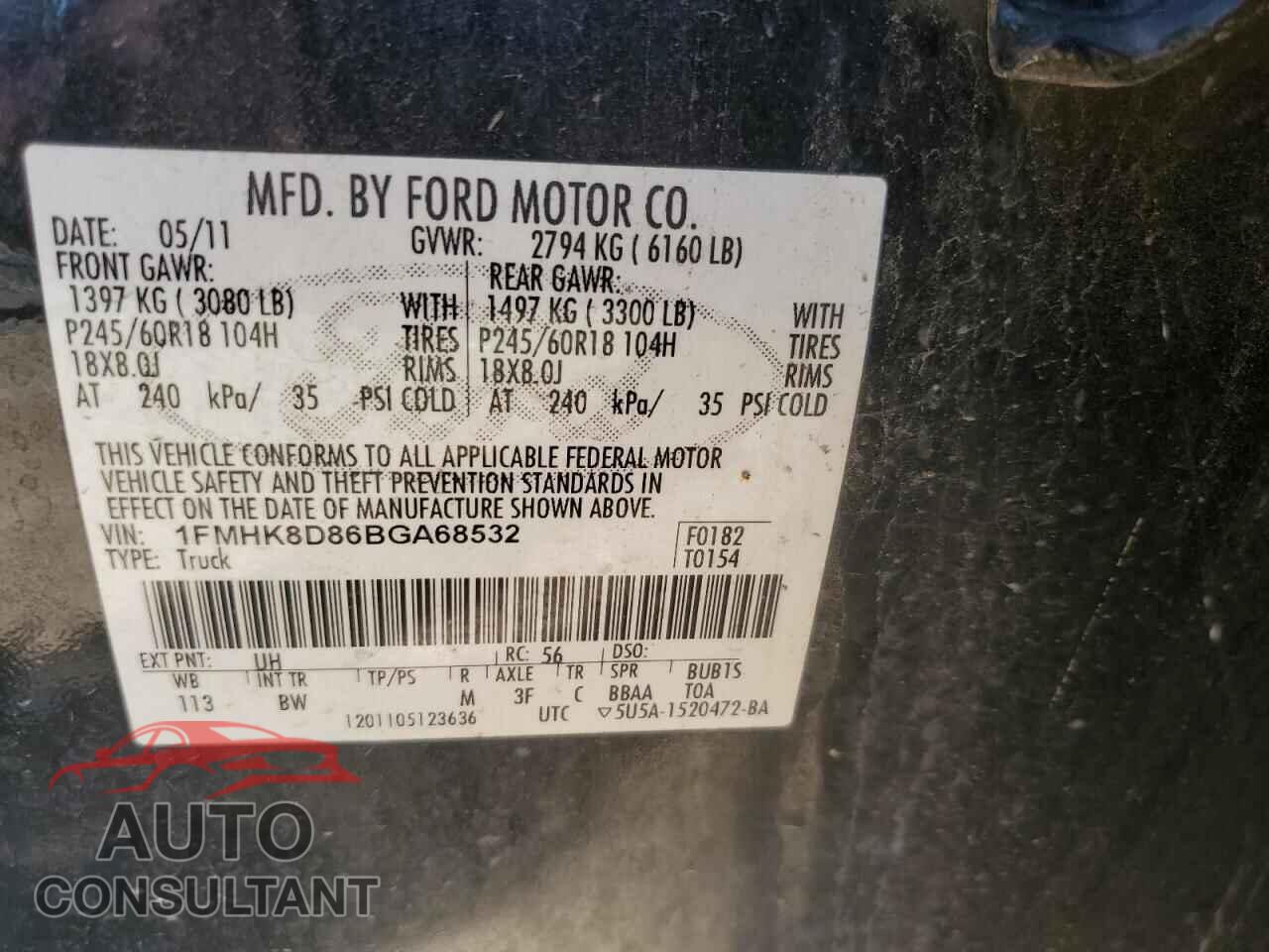 FORD EXPLORER 2011 - 1FMHK8D86BGA68532