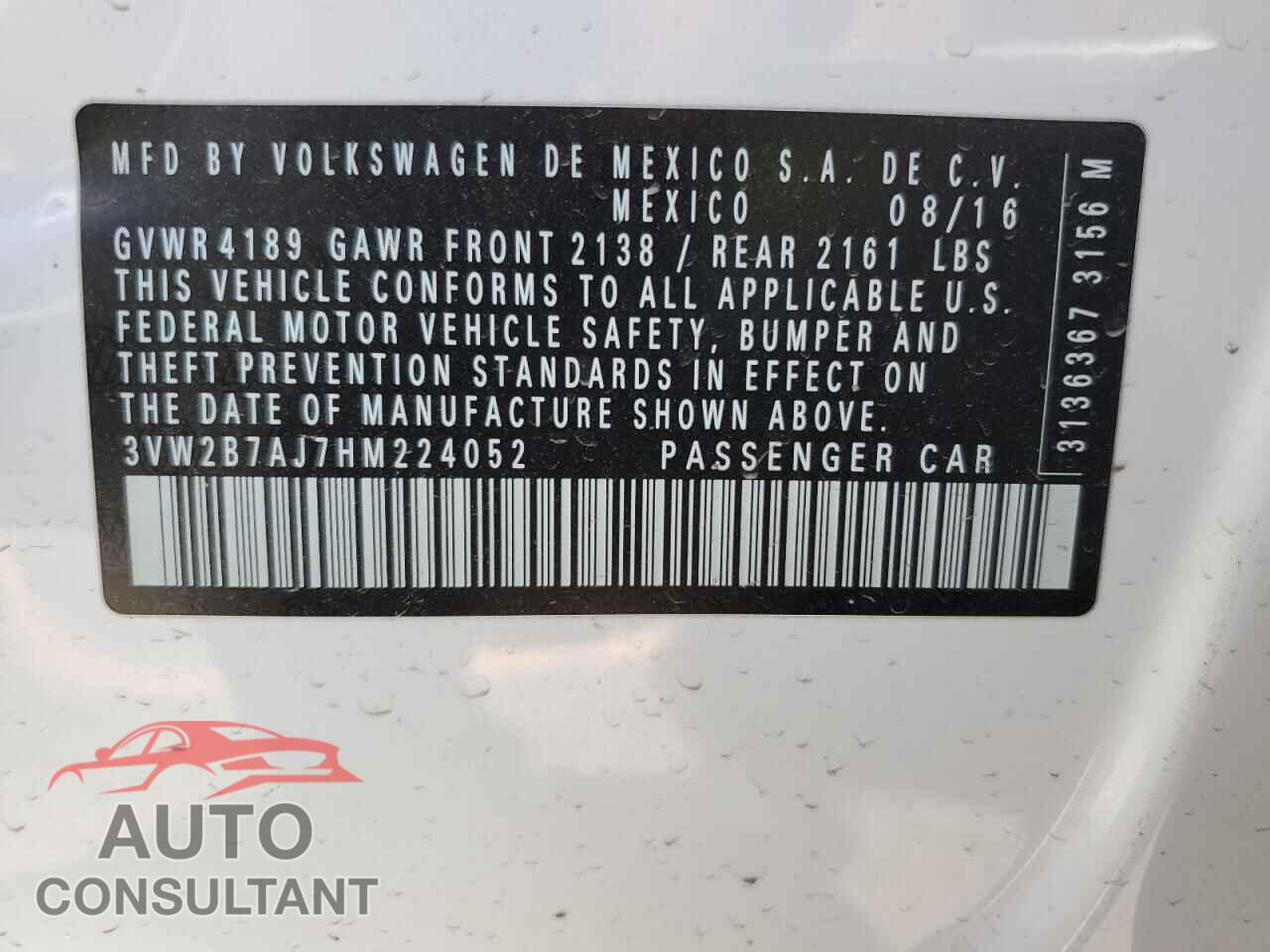 VOLKSWAGEN JETTA 2017 - 3VW2B7AJ7HM224052