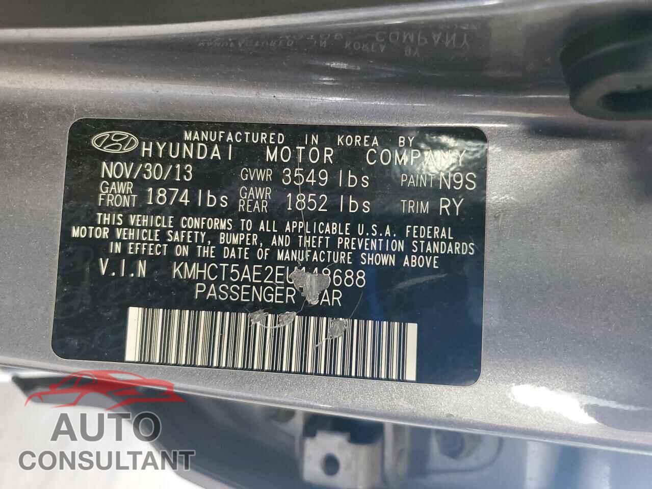 HYUNDAI ACCENT 2014 - KMHCT5AE2EU148688