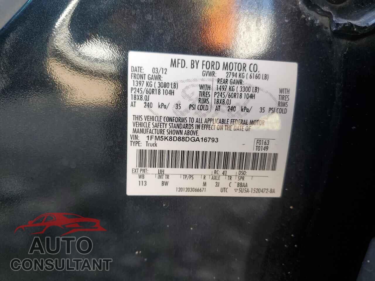 FORD EXPLORER 2013 - 1FM5K8D88DGA16793
