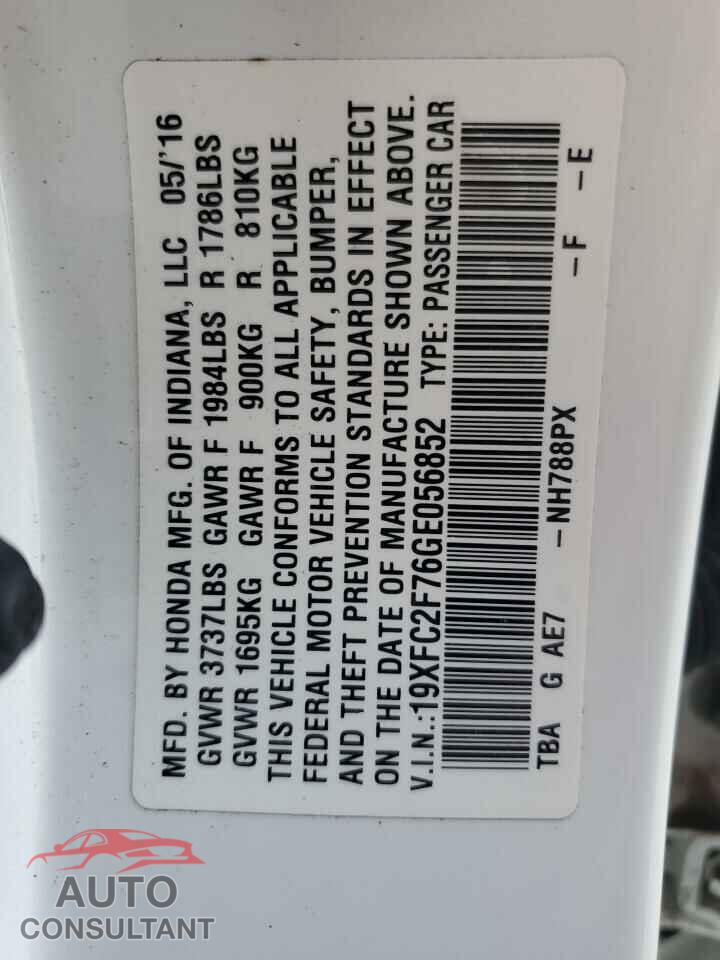 HONDA CIVIC 2016 - 19XFC2F76GE056852