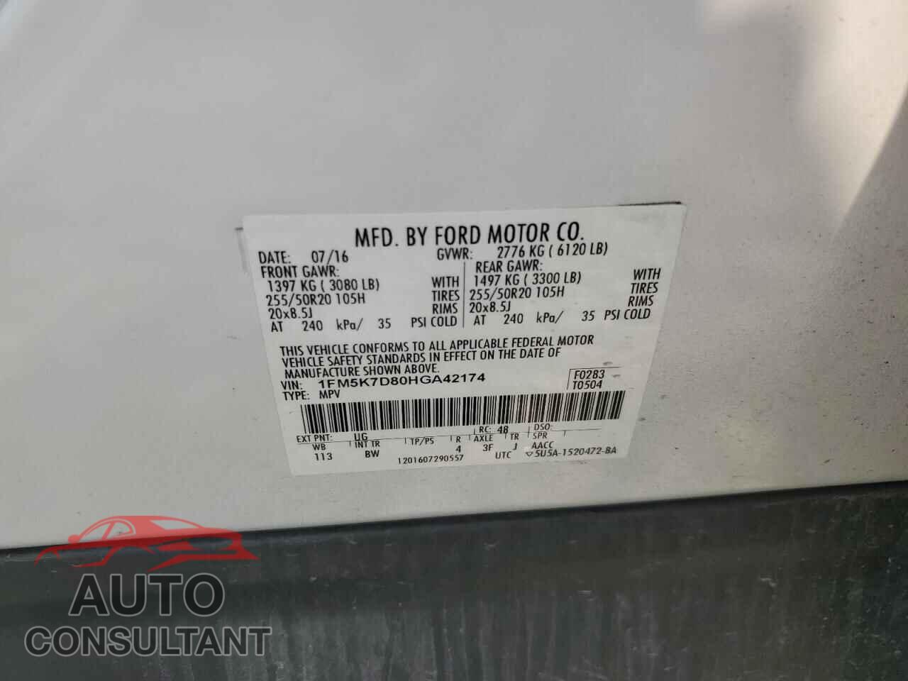 FORD EXPLORER 2017 - 1FM5K7D80HGA42174