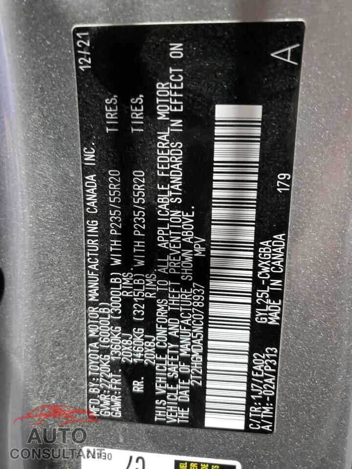 LEXUS RX450 2022 - 2T2HGMDA5NC078937