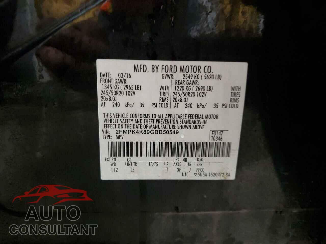 FORD EDGE 2016 - 2FMPK4K89GBB50549