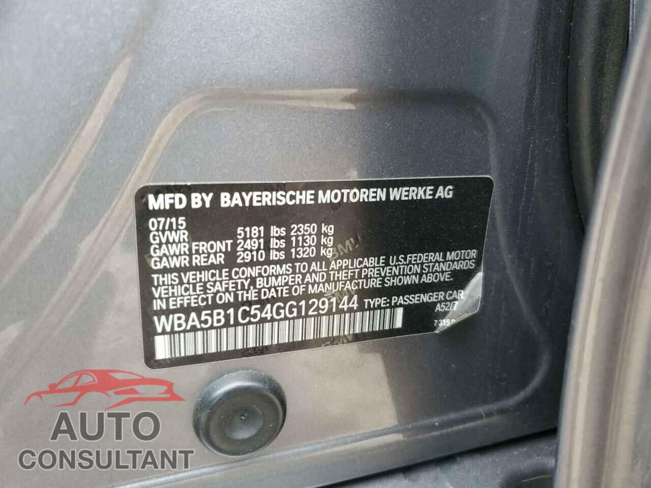 BMW 5 SERIES 2016 - WBA5B1C54GG129144