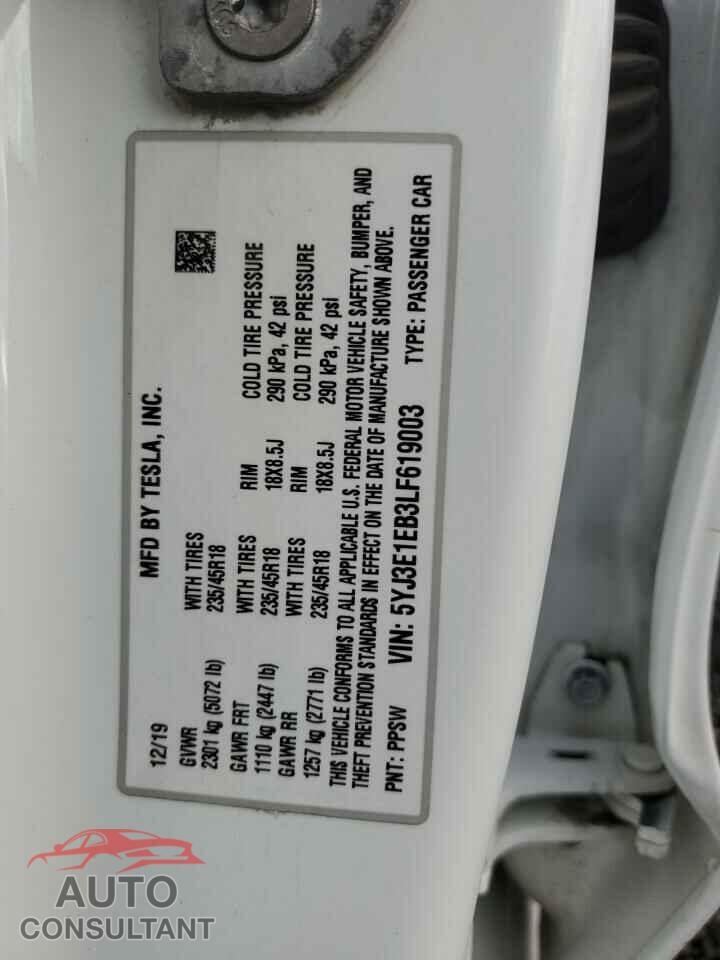 TESLA MODEL 3 2020 - 5YJ3E1EB3LF619003