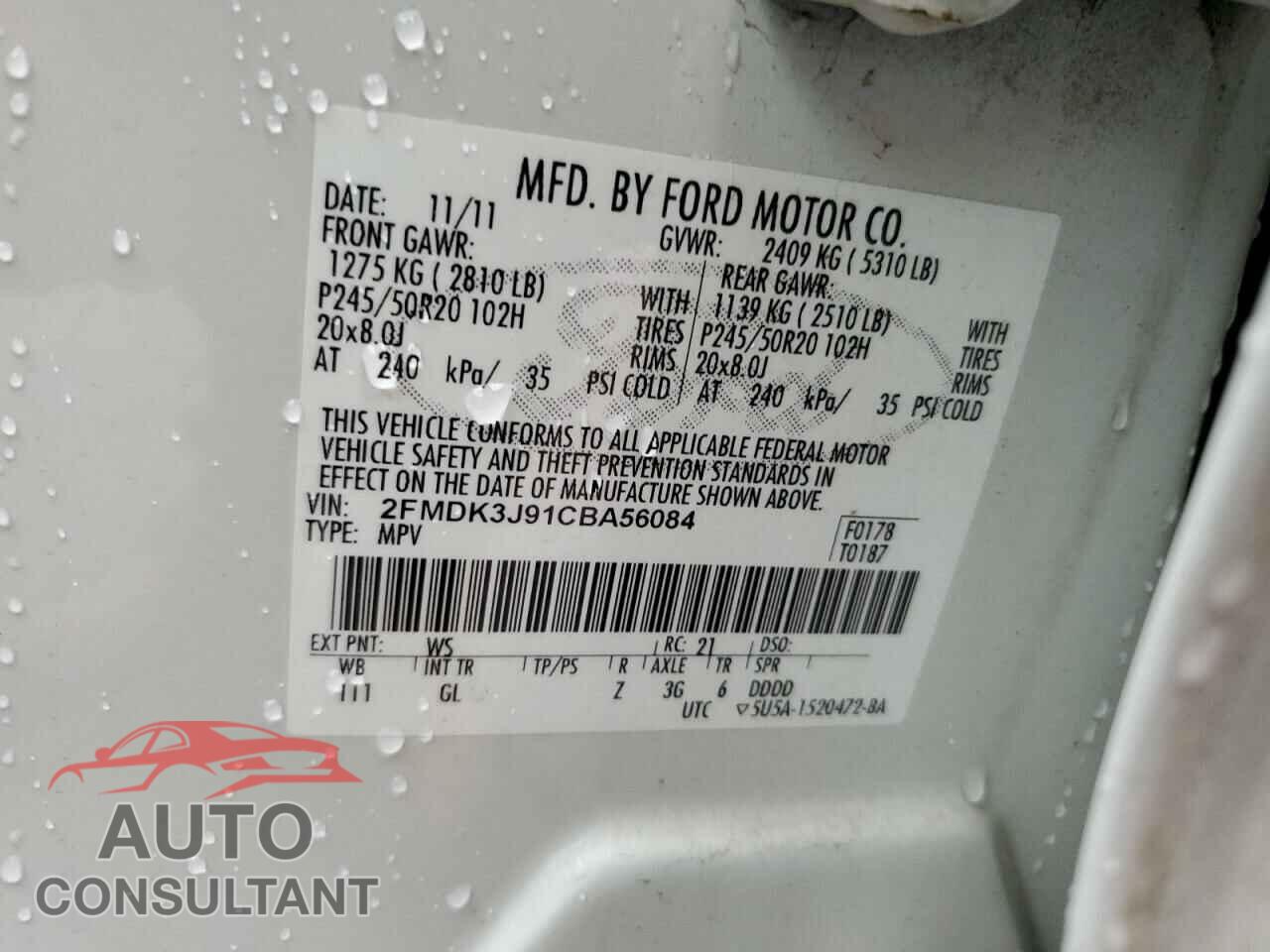 FORD EDGE 2012 - 2FMDK3J91CBA56084