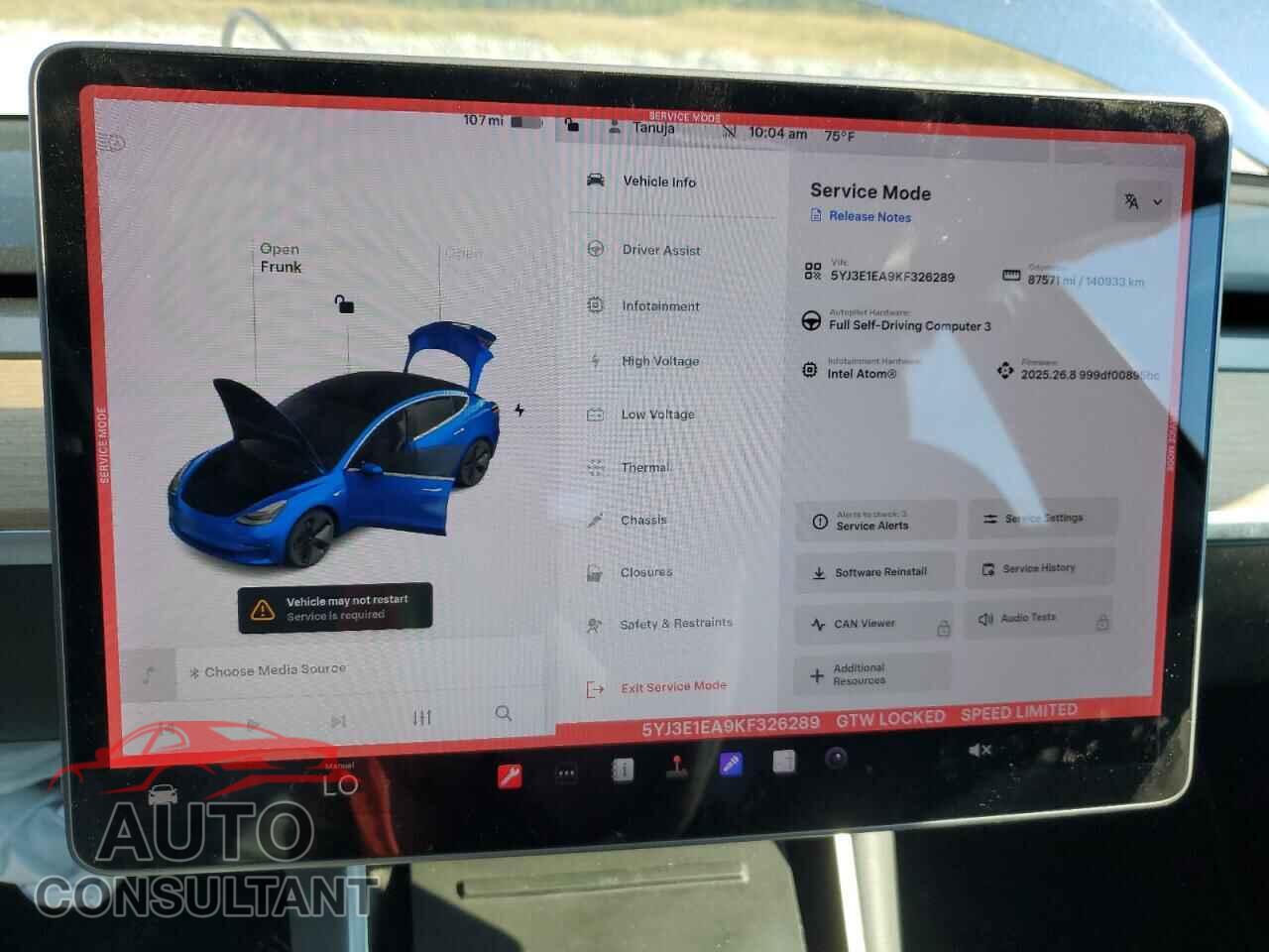 TESLA MODEL 3 2019 - 5YJ3E1EA9KF326289
