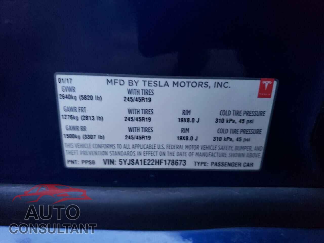 TESLA MODEL S 2017 - 5YJSA1E22HF178673