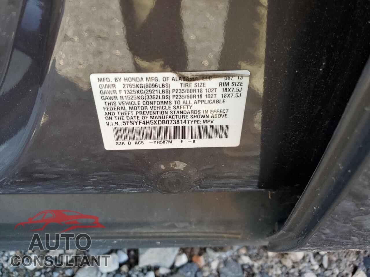 HONDA PILOT 2013 - 5FNYF4H5XDB073814