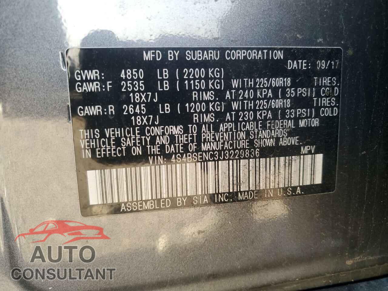 SUBARU OUTBACK 2018 - 4S4BSENC3J3229836