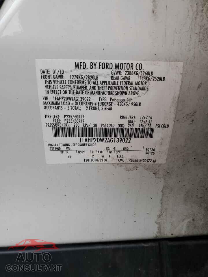 FORD TAURUS 2010 - 1FAHP2DW2AG139022