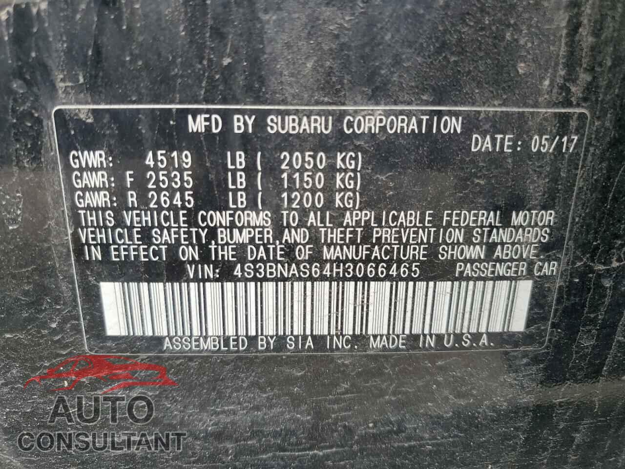 SUBARU LEGACY 2017 - 4S3BNAS64H3066465