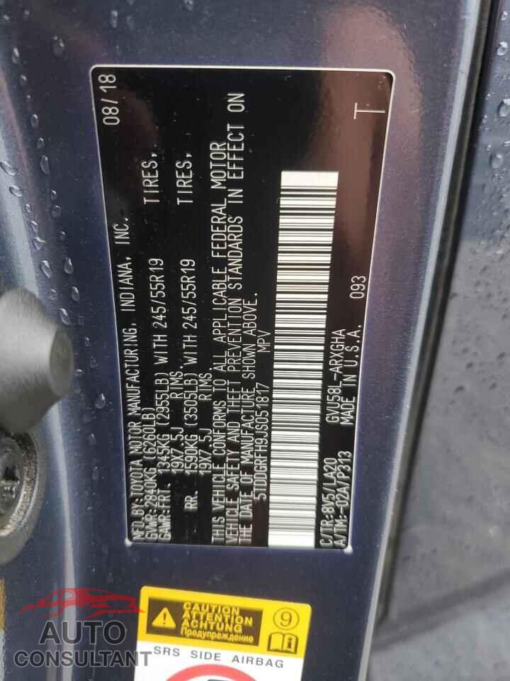 TOYOTA HIGHLANDER 2018 - 5TDDGRFH9JS051817