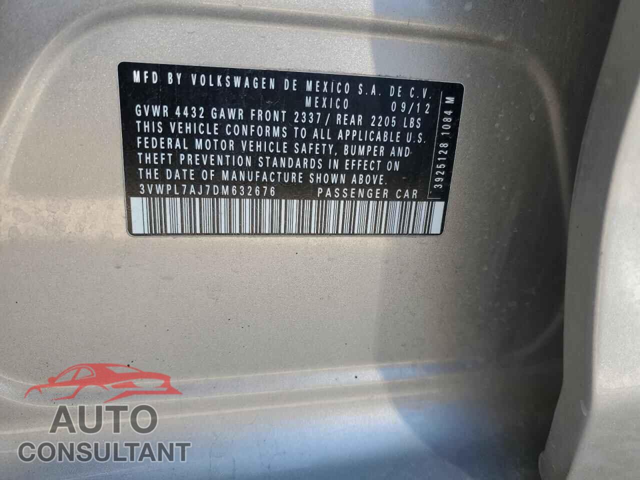 VOLKSWAGEN JETTA 2013 - 3VWPL7AJ7DM632676