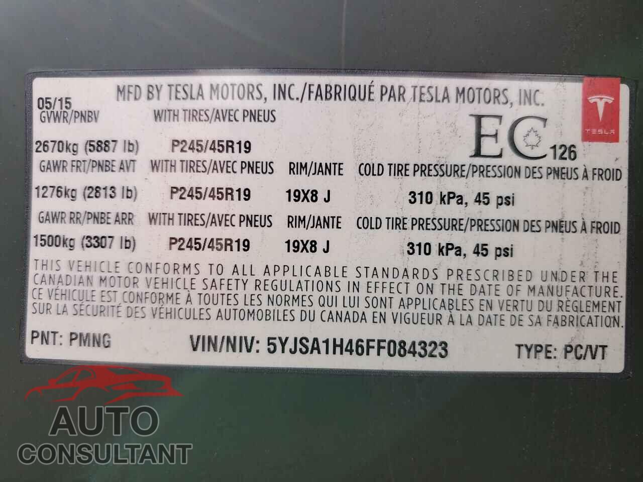 TESLA MODEL S 2015 - 5YJSA1H46FF084323