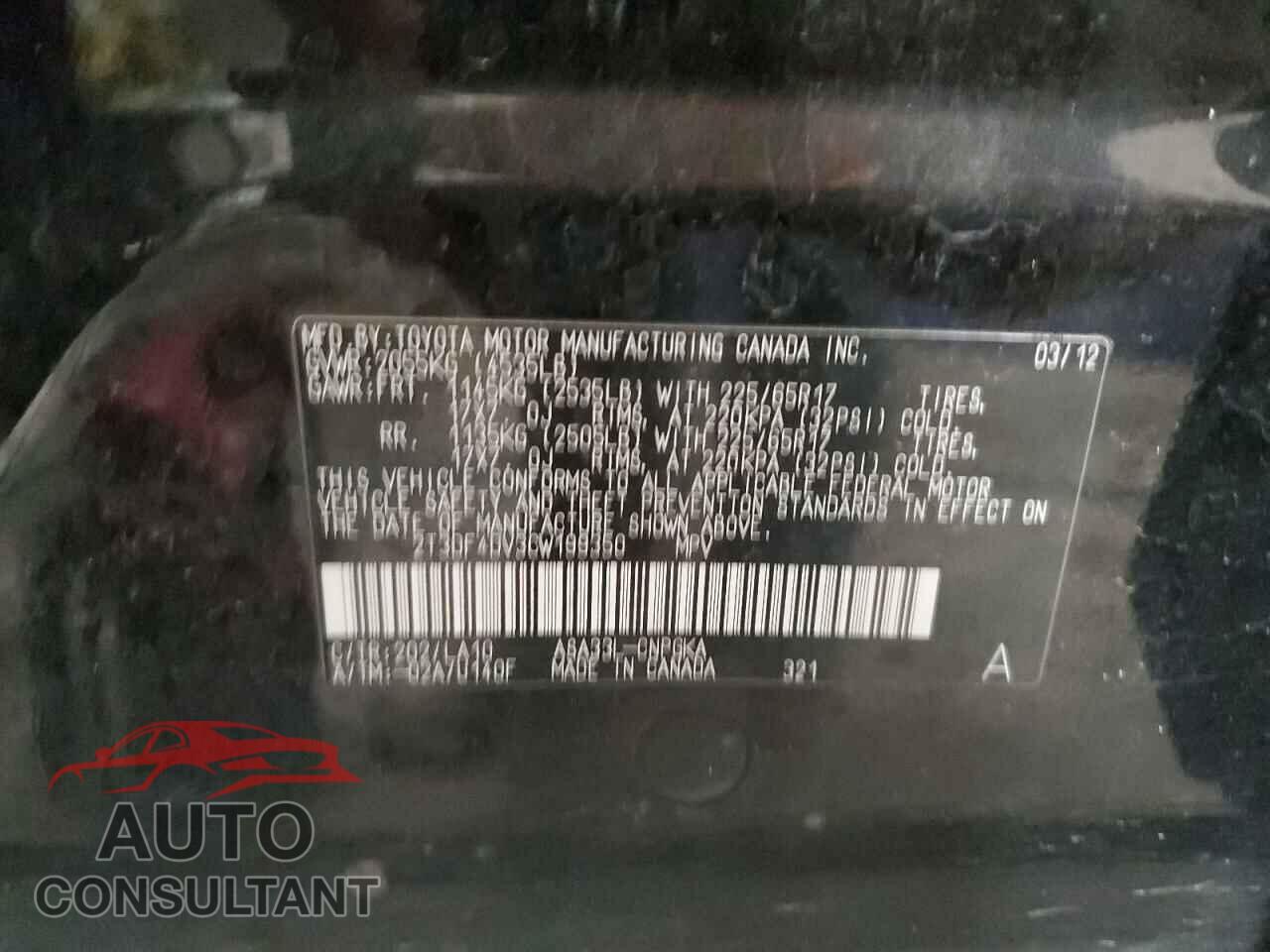 TOYOTA RAV4 2012 - 2T3DF4DV3CW199350
