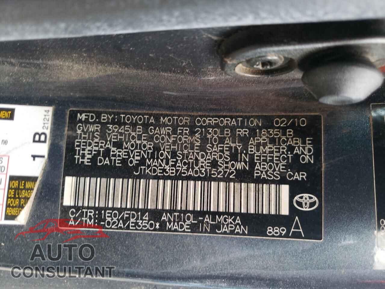 TOYOTA SCION 2010 - JTKDE3B75A0315272
