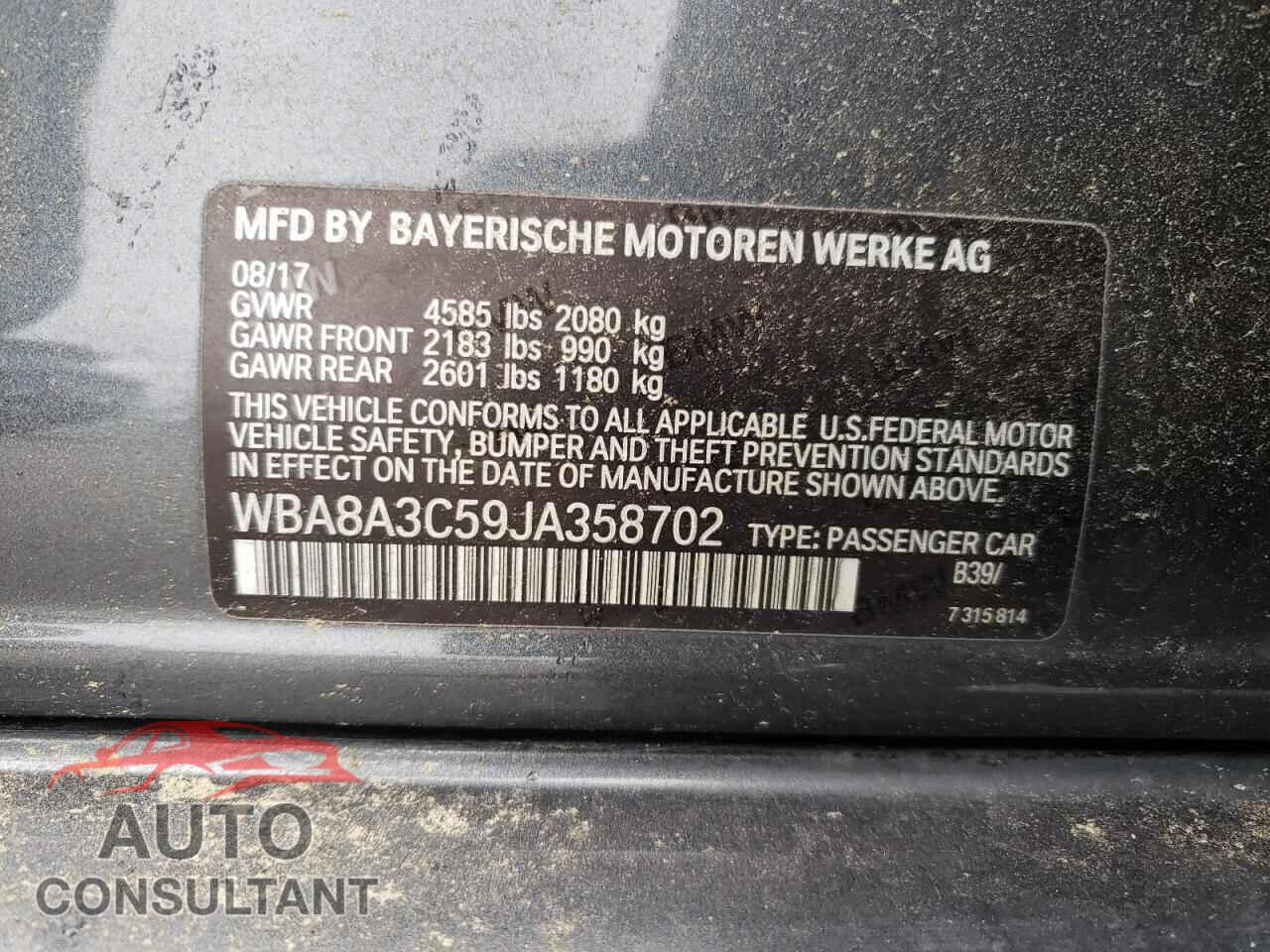 BMW 3 SERIES 2018 - WBA8A3C59JA358702