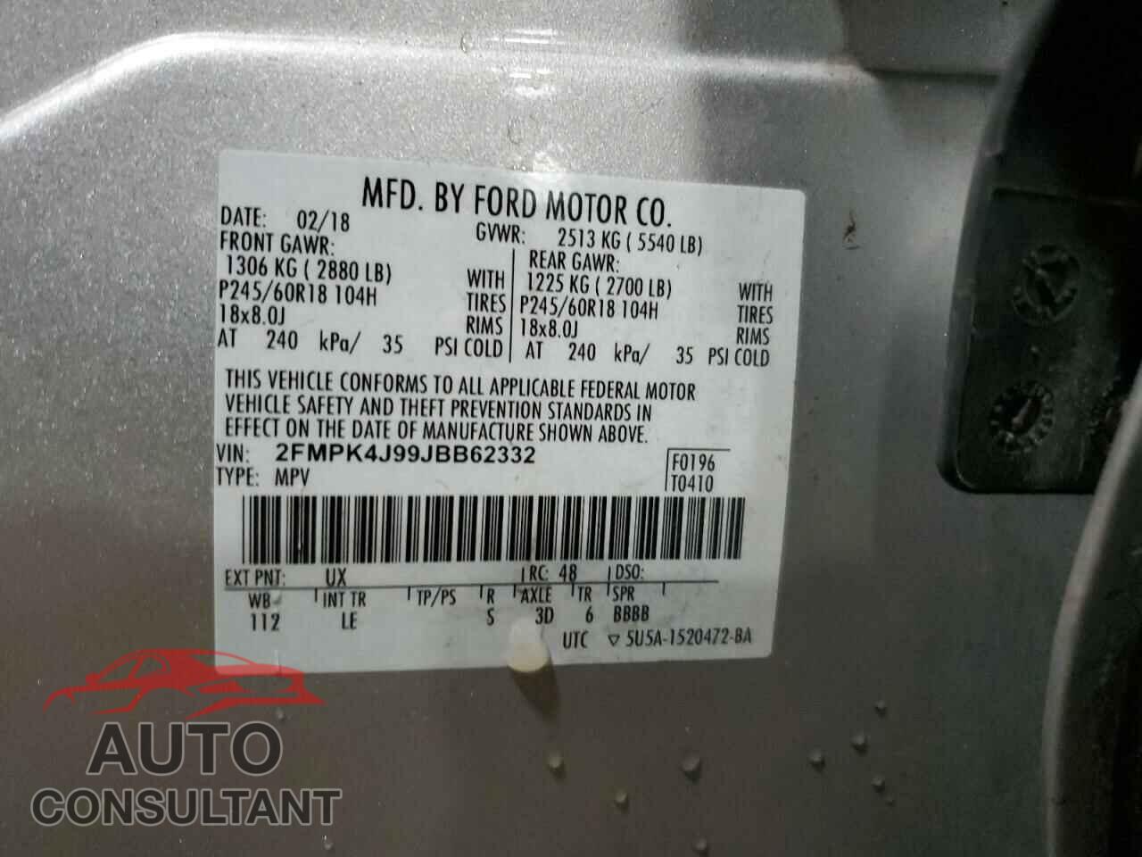 FORD EDGE 2018 - 2FMPK4J99JBB62332