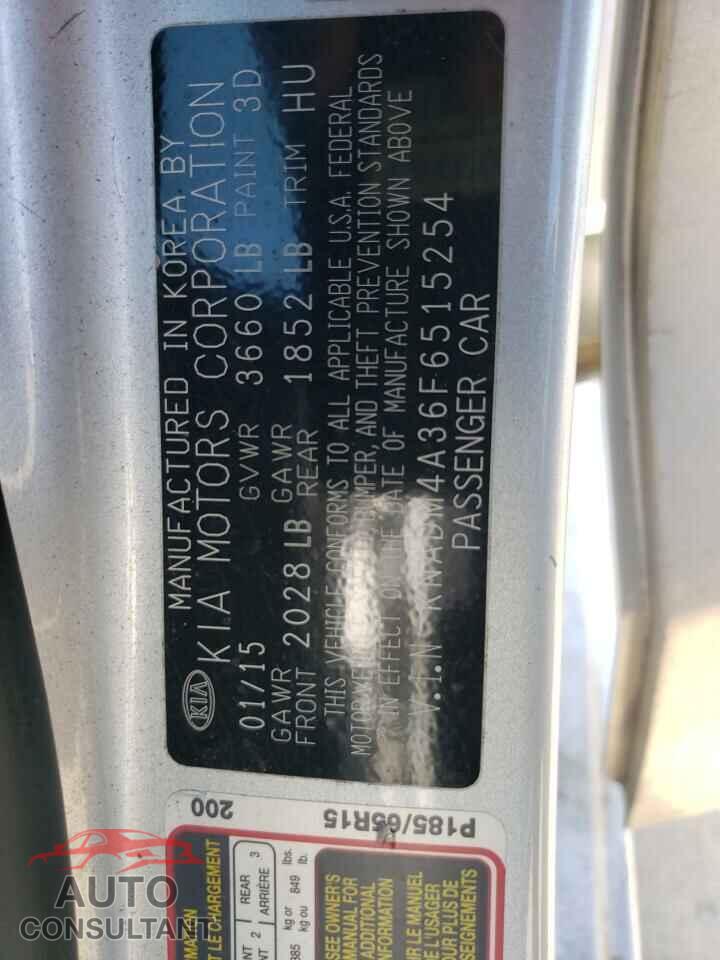 KIA RIO 2015 - KNADM4A36F6515254