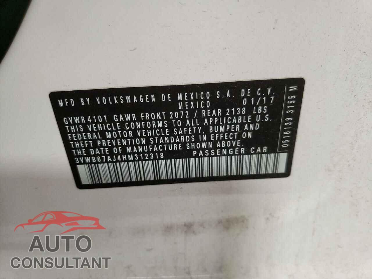 VOLKSWAGEN JETTA 2017 - 3VWB67AJ4HM312318