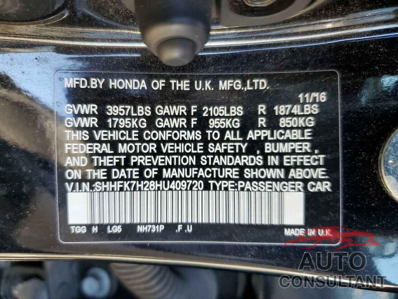 HONDA CIVIC 2017 - SHHFK7H28HU409720
