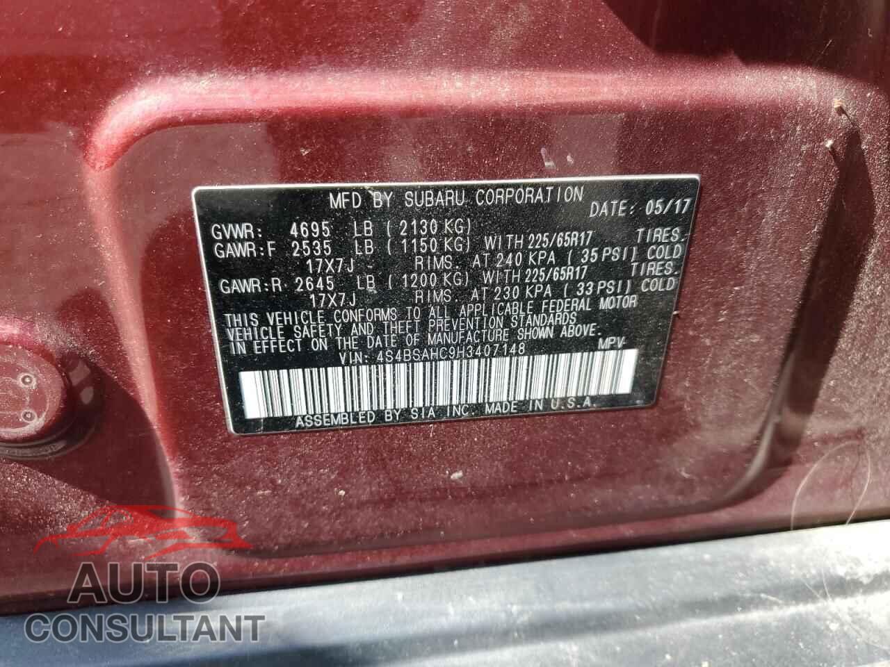 SUBARU OUTBACK 2017 - 4S4BSAHC9H3407148