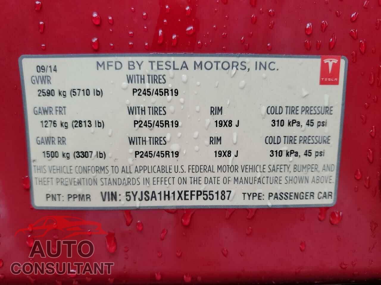 TESLA MODEL S 2014 - 5YJSA1H1XEFP55187