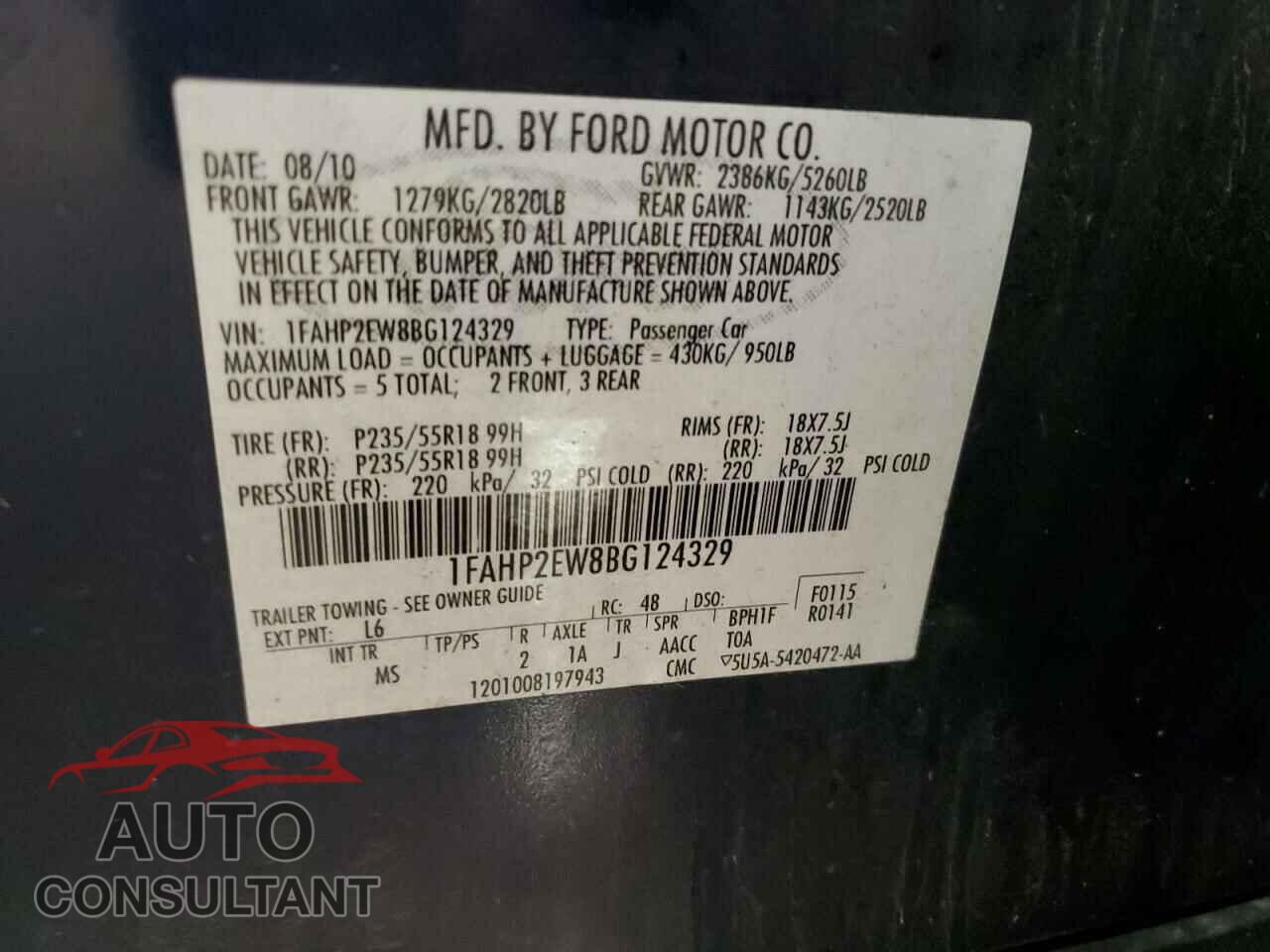 FORD TAURUS 2011 - 1FAHP2EW8BG124329