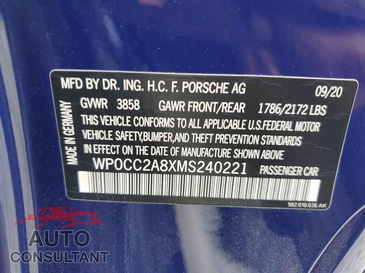 PORSCHE BOXSTER 2021 - WP0CC2A8XMS240221