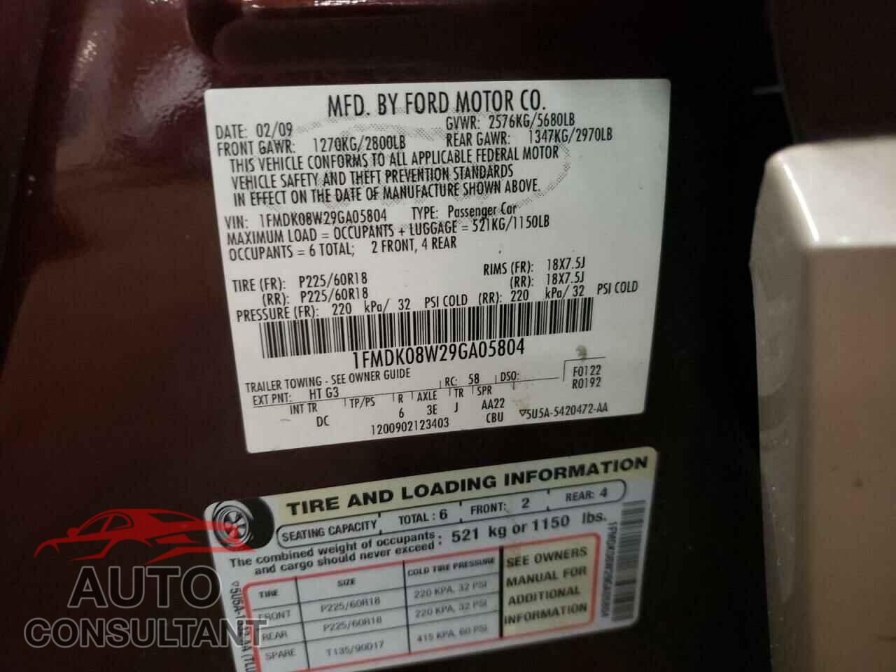 FORD TAURUS 2009 - 1FMDK08W29GA05804