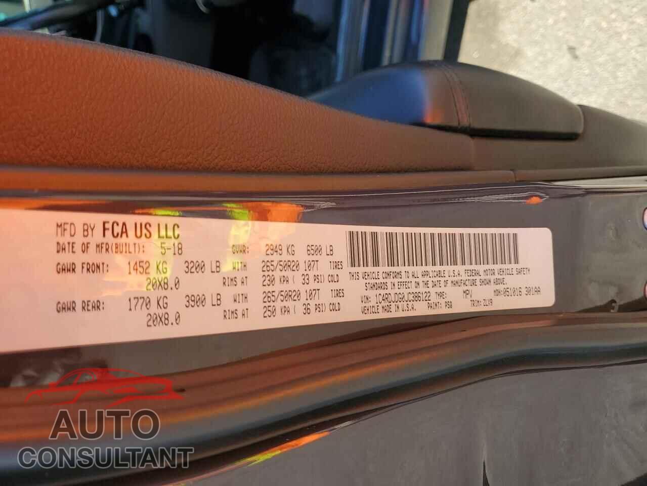 DODGE DURANGO 2018 - 1C4RDJDG0JC386122