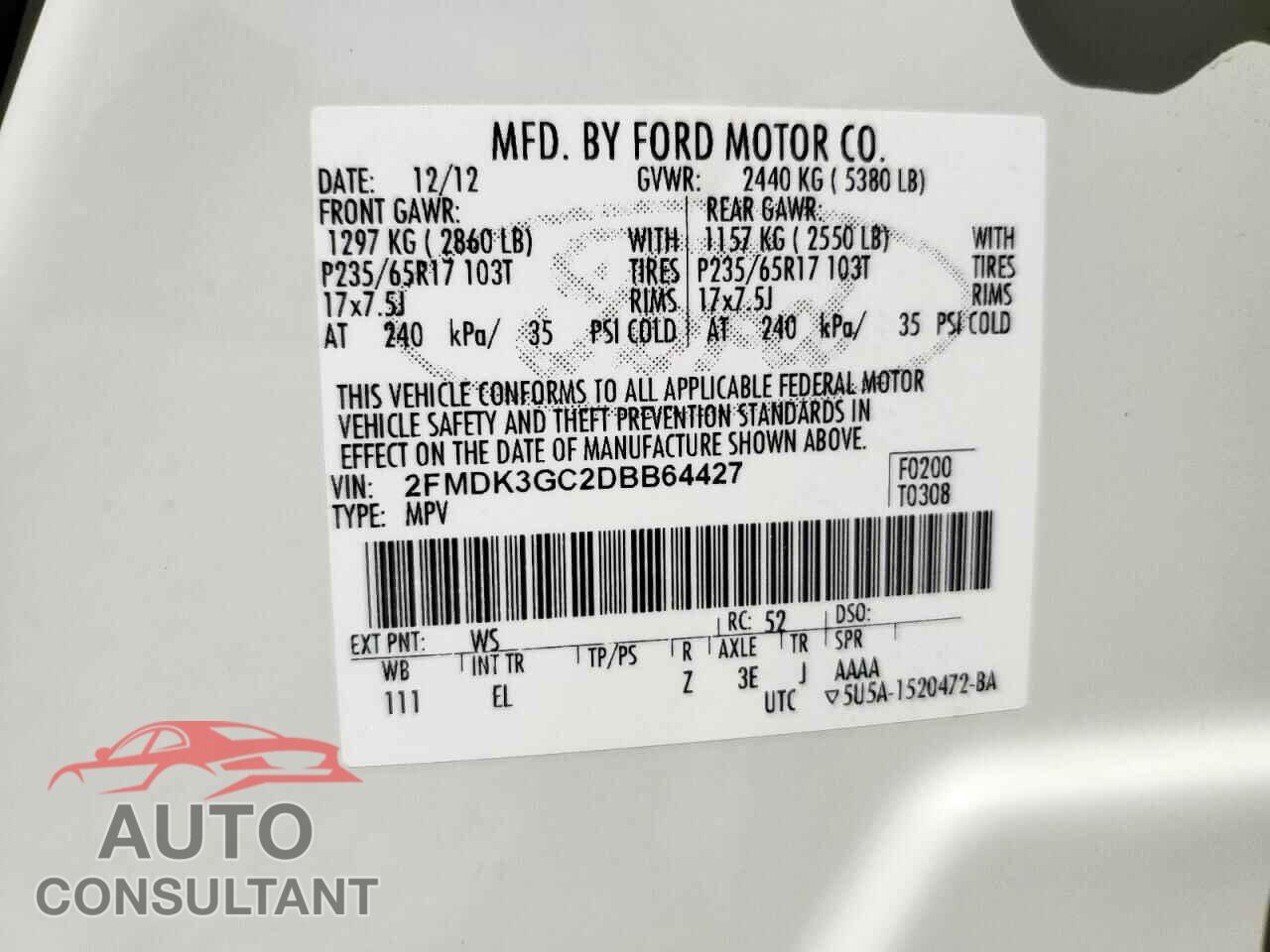 FORD EDGE 2013 - 2FMDK3GC2DBB64427