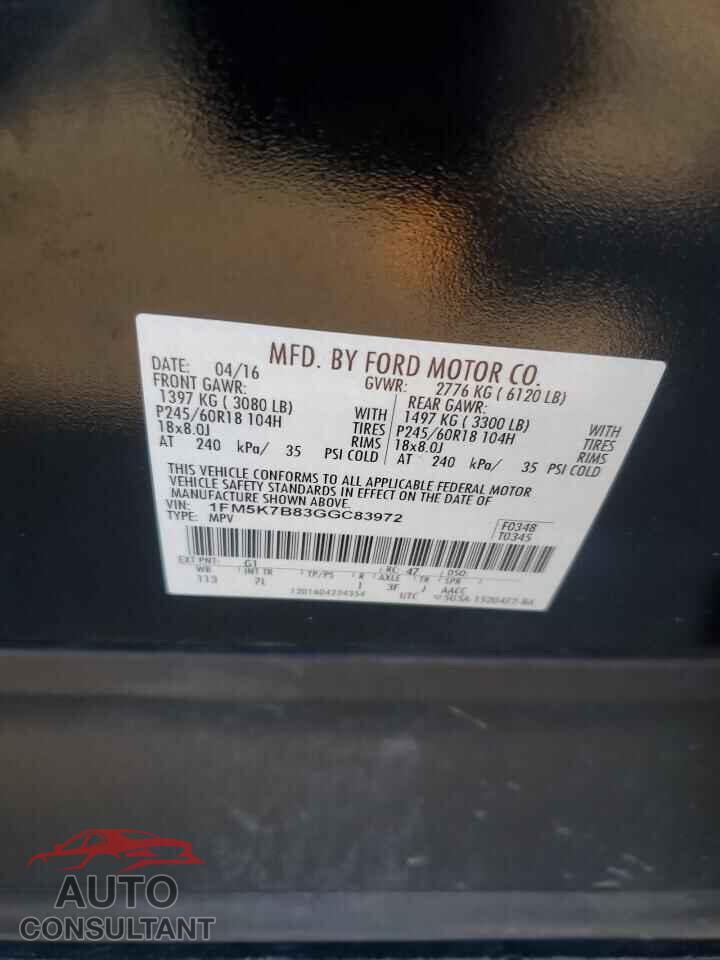 FORD EXPLORER 2016 - 1FM5K7B83GGC83972