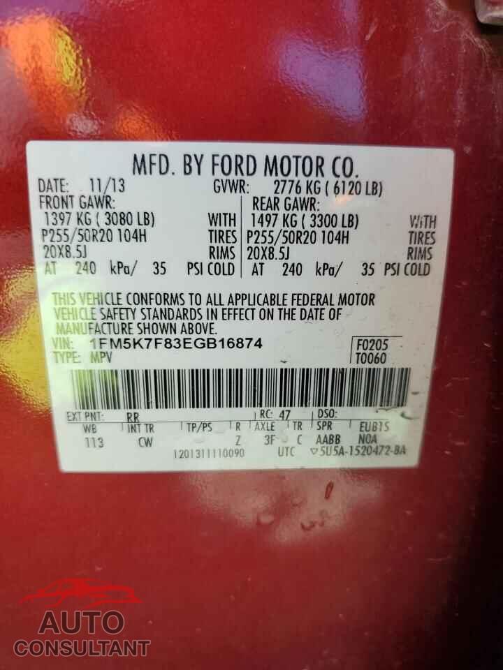 FORD EXPLORER 2014 - 1FM5K7F83EGB16874