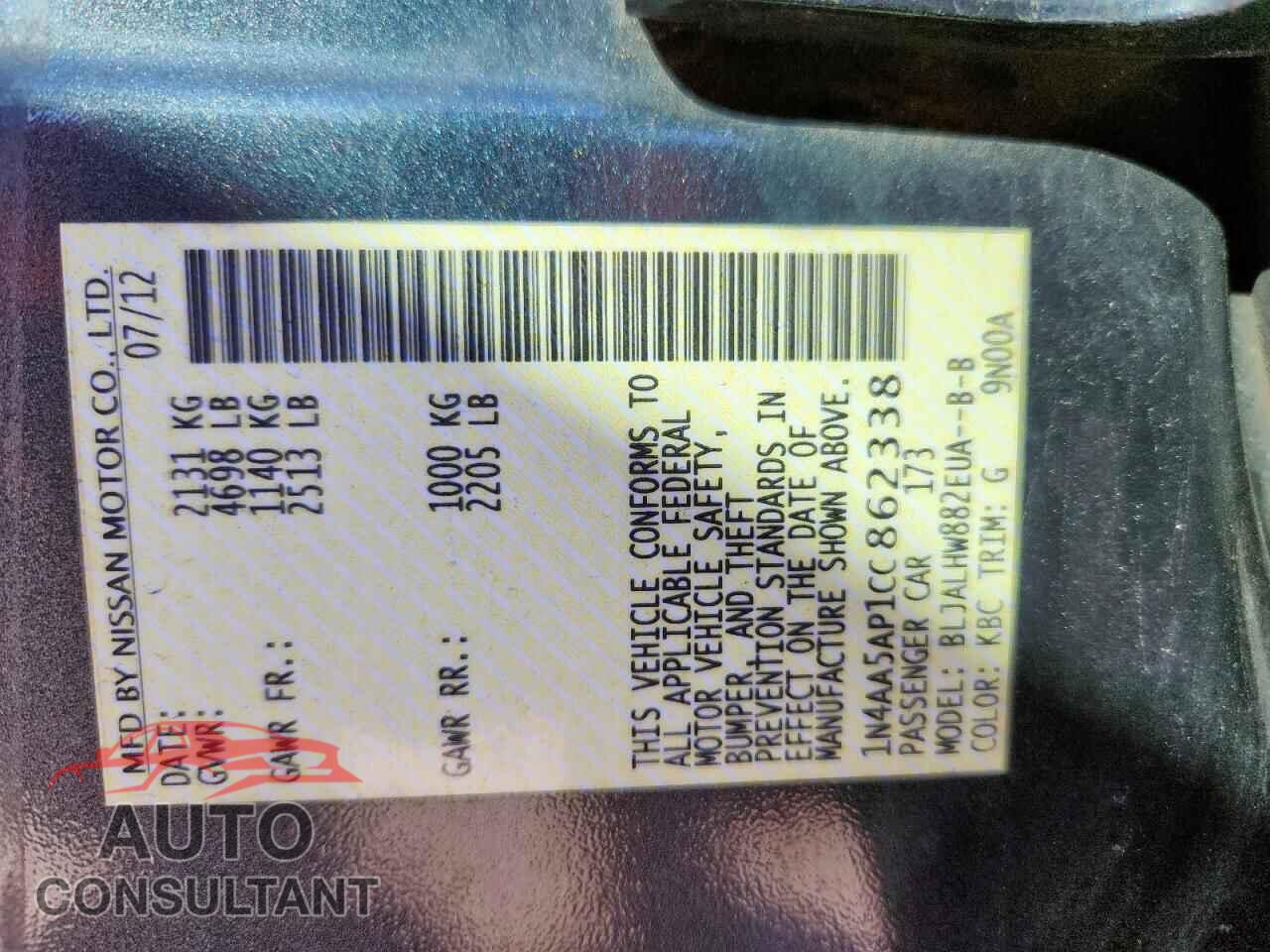 NISSAN MAXIMA 2012 - 1N4AA5AP1CC862338
