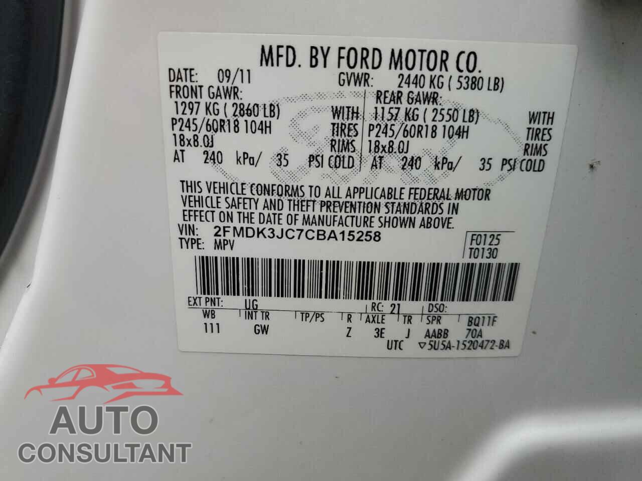 FORD EDGE 2012 - 2FMDK3JC7CBA15258